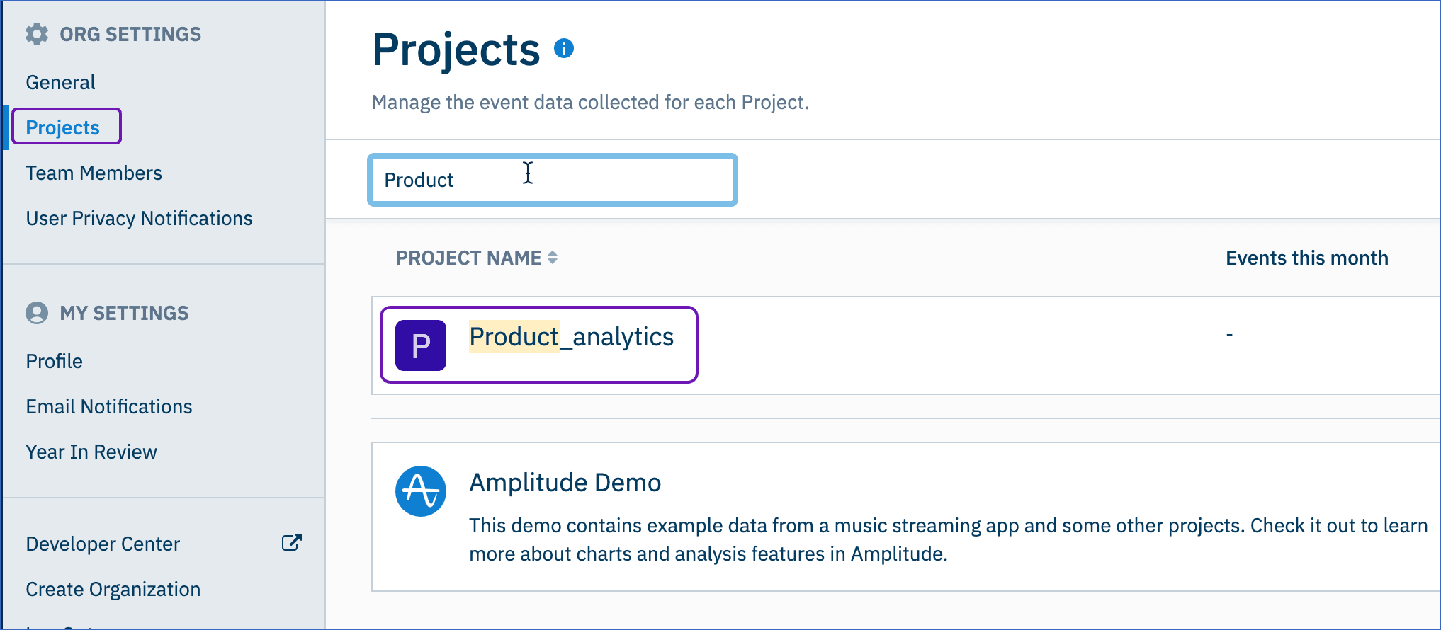 Projects in Amplitude